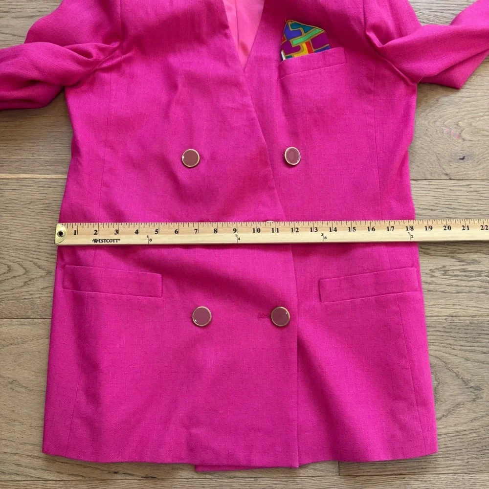 Vintage Worthington‎ Hot Pink Skirt Suit Set 10 12 Double Breasted Linen Blend